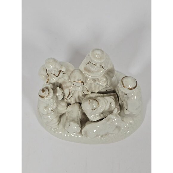 Ceramic Nativity Set Religious Christmas Off White With Gold Painted Trim - Picture 2 of 10